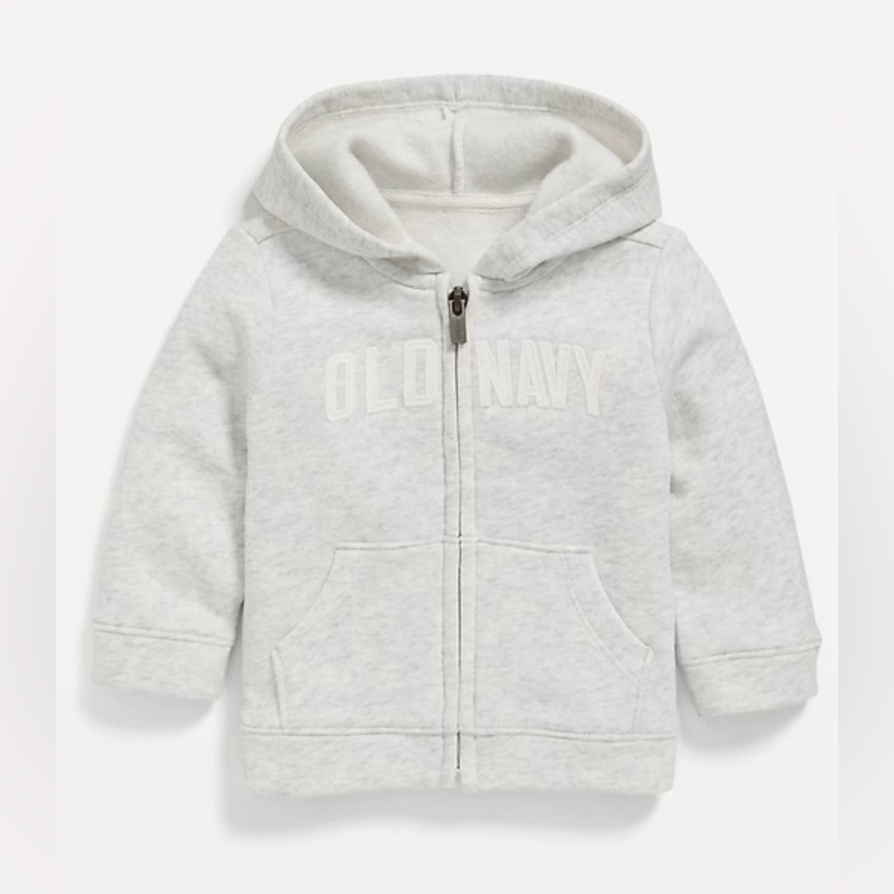 🛑 4 For $10 Old Navy Unisex Lt Heather Gray Full Zip Logo Hoodie Size 18-24 Mos
